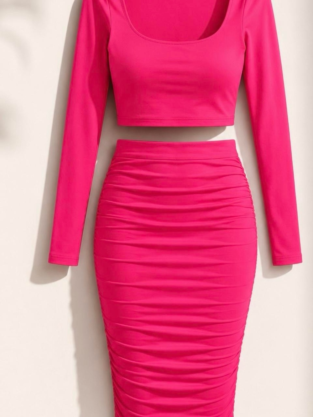 Windsor Hot Pink Ruched High-Waist Bodycon Skirt